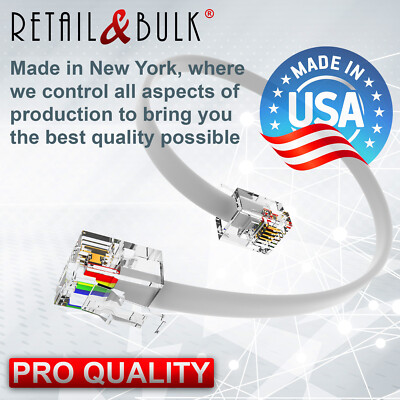 1-Foot Short Telephone Cable - RJ11 (6P4C) White Phone Line Cord, Gold Contacts