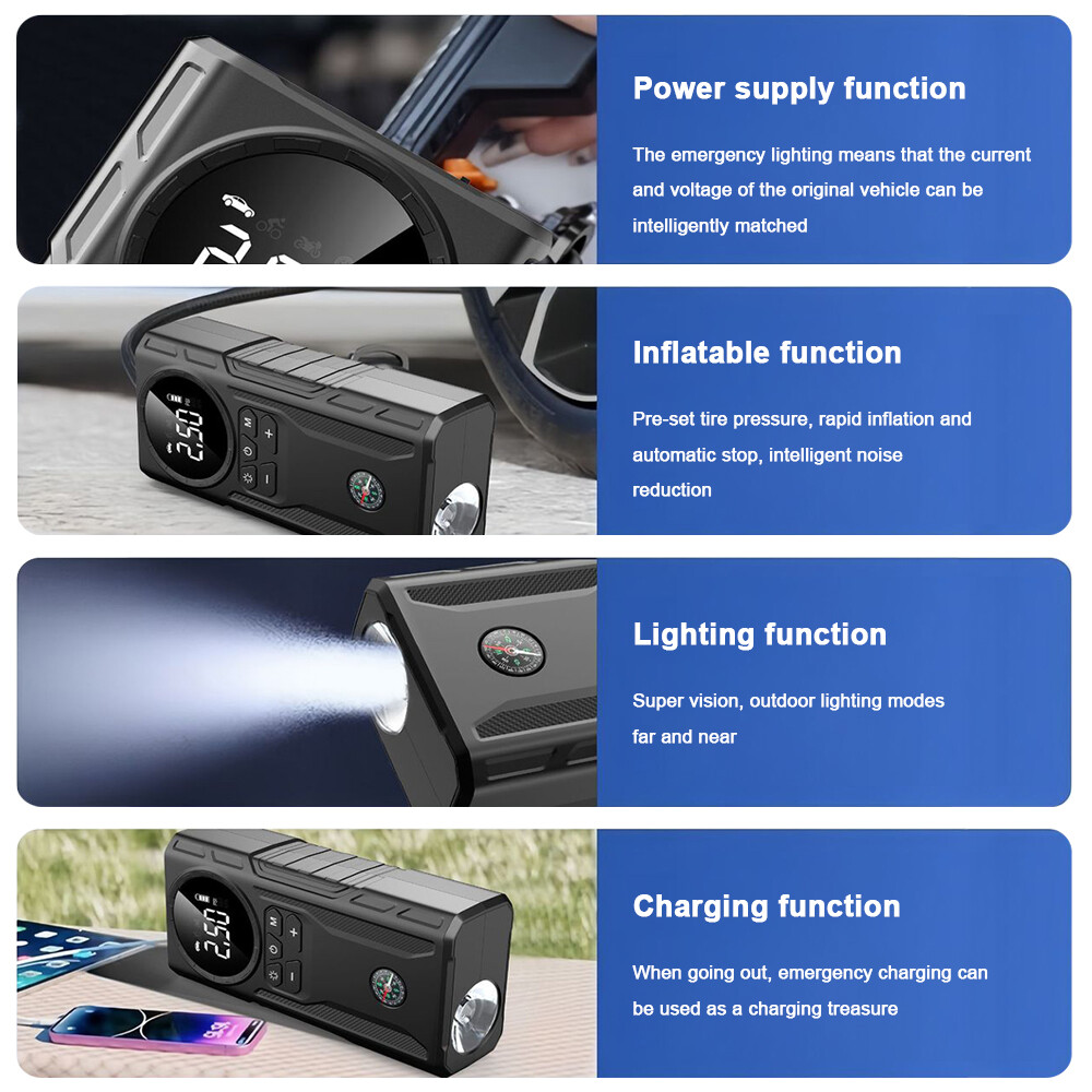 Car Jump Starter with Air Compressor 99800mAh Battery Jumper Box Charger Booster