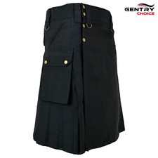 Utility Cargo Kilt Black with 6 Pockets Scottish Kilt for Men Highlander Outfit