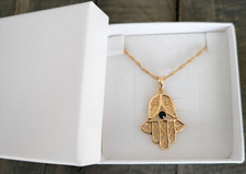 Pendentif Collier Rétro Plaqué Or Avec Cabochon D'onyx Noir Et Cristaux - Modèle 3524, Parfait état