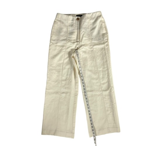 NWT Ann Taylor Petite Dress Pants Womens 8P Ivory Linen Lined Wide Leg Trouser - Picture 4 of 19