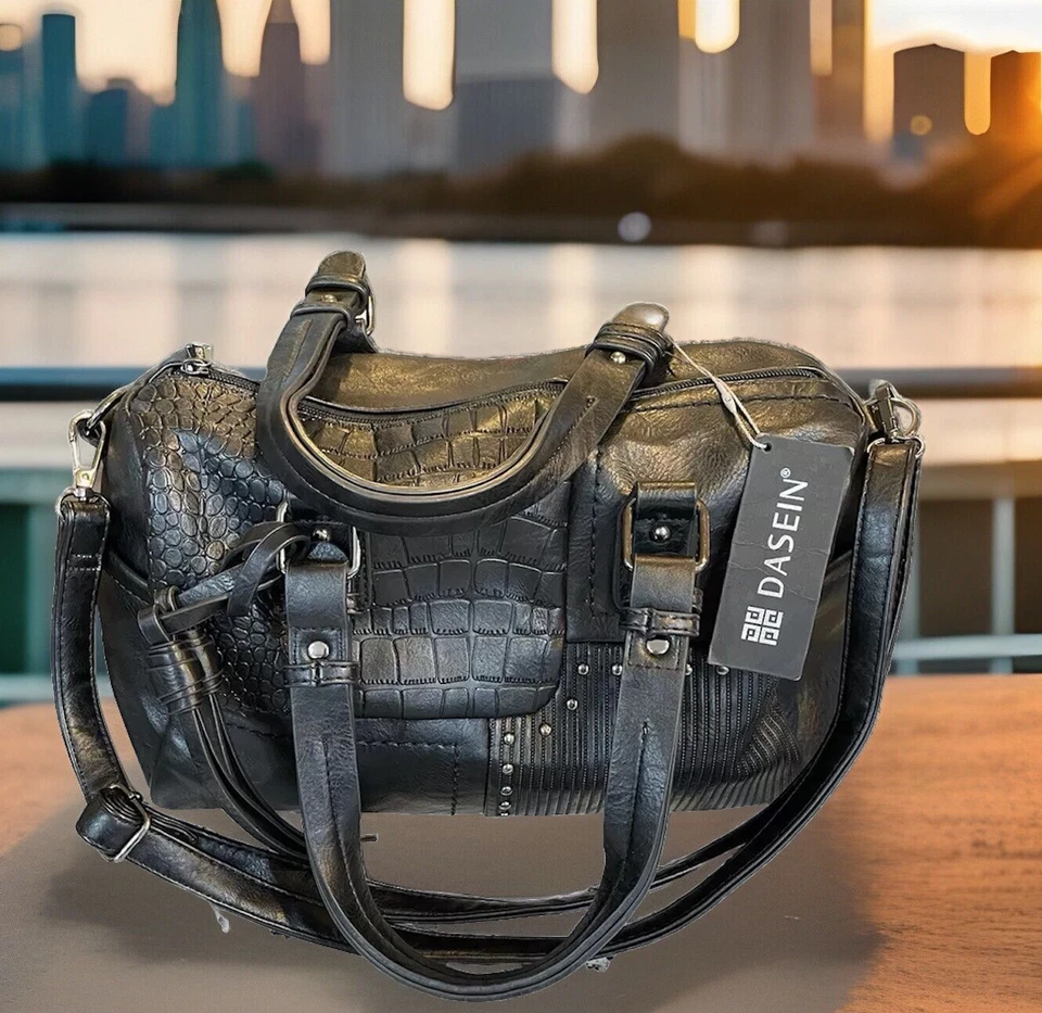 Dasein Womens Soft Vegan Leather Barrel Bag Large Hobo Top Handle Totes Satchel - Image 4 of 4