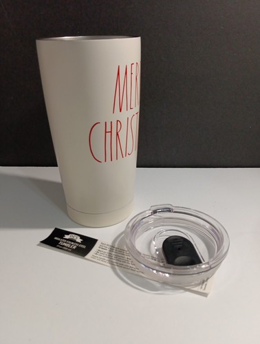 Rae Dunn MERRY CHRISTMAS 7" Beige & Red Tumbler With Sealed Lid NEW - Picture 4 of 7