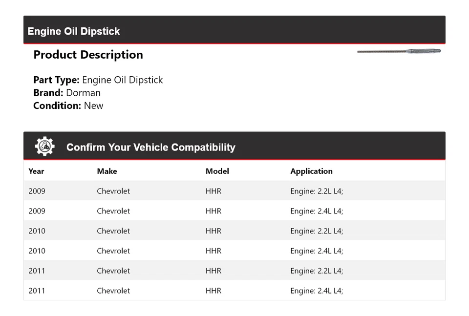 Varilla de medición de aceite de motor para Chevrolet HHR Dorman 2009-2011 2010 Foto 2 de 4