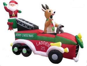 Christmas Santa Reindeer Fire Truck Ladder Inflatable Airblown
