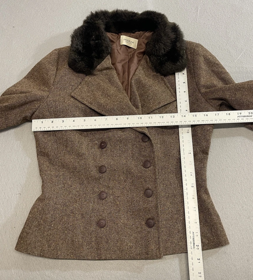 Chaqueta para mujer MOTIVI talla 8 marrón lana imitación piel muesca solapa blazer Foto 4 de 4