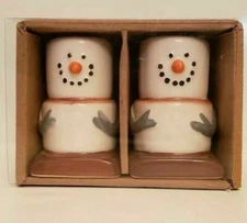 S'Mores Snowman Ceramic SALT & PEPPER SHAKERS Set Chocolate Marshmallow * NEW *