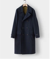TODD SNYDER Double Breasted Moleskin Topcoat in Midnight Navy X-Large
