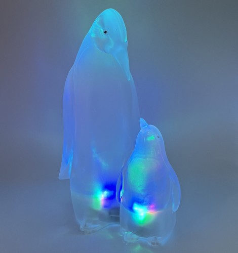 RARE Cracker Barrel Acrylic LED Christmas Penguins Light Up Color Changing