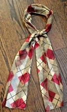 Lightweight Fashion Accent Scarf 56x13 Striped Tan Black Red Tartan Plaid Silky