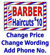 BARBER HAIRCUTS - Banner - CUSTOMIZE PRICE & WORDING - LARGE Vinyl - USA QUALITY