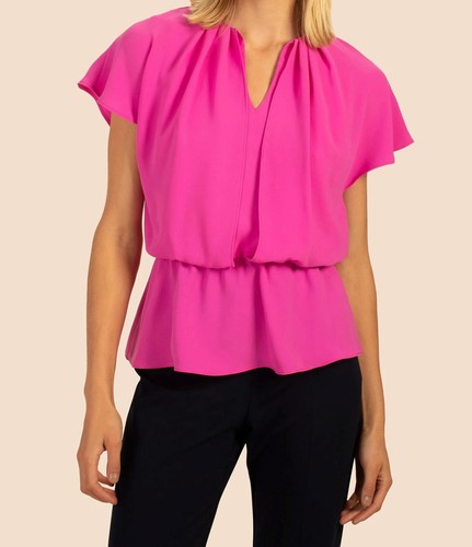 NWT $198 Trina Turk Heron Peplum Top Blouse SNAPDRAGON PINK L XL - Picture 3 of 6