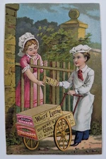 1882 White Lustre Corn Starch Antique Victorian Advertis Card Calendar Boy Girl