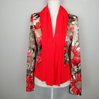 Rinascimento Womens Blazer Medium m Floral  pleated jacket red beige 