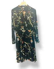 Dark Academia Cottagecore Nanette Lepore Black Floral Midi Dress Sz 10 Buttons