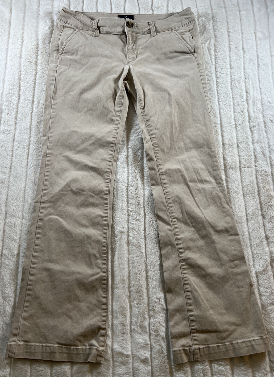 American Eagle Kick Boot Pants Size 6 Short Khaki Beige Low Rise Y2K Bootcut