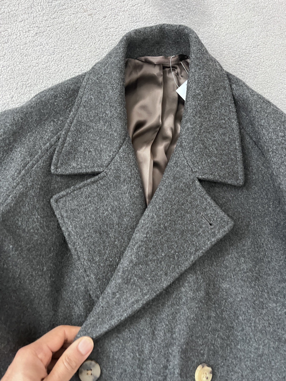 De Bonne Facture Grandad Coat Grey Tweed Raglan IT 48 Belted Double Breasted image 8