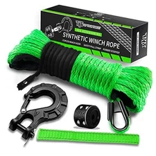  Off-Road Winch Rope Kit - 3/16''x50', 8500 Lbs Green Synthetic Cable with 