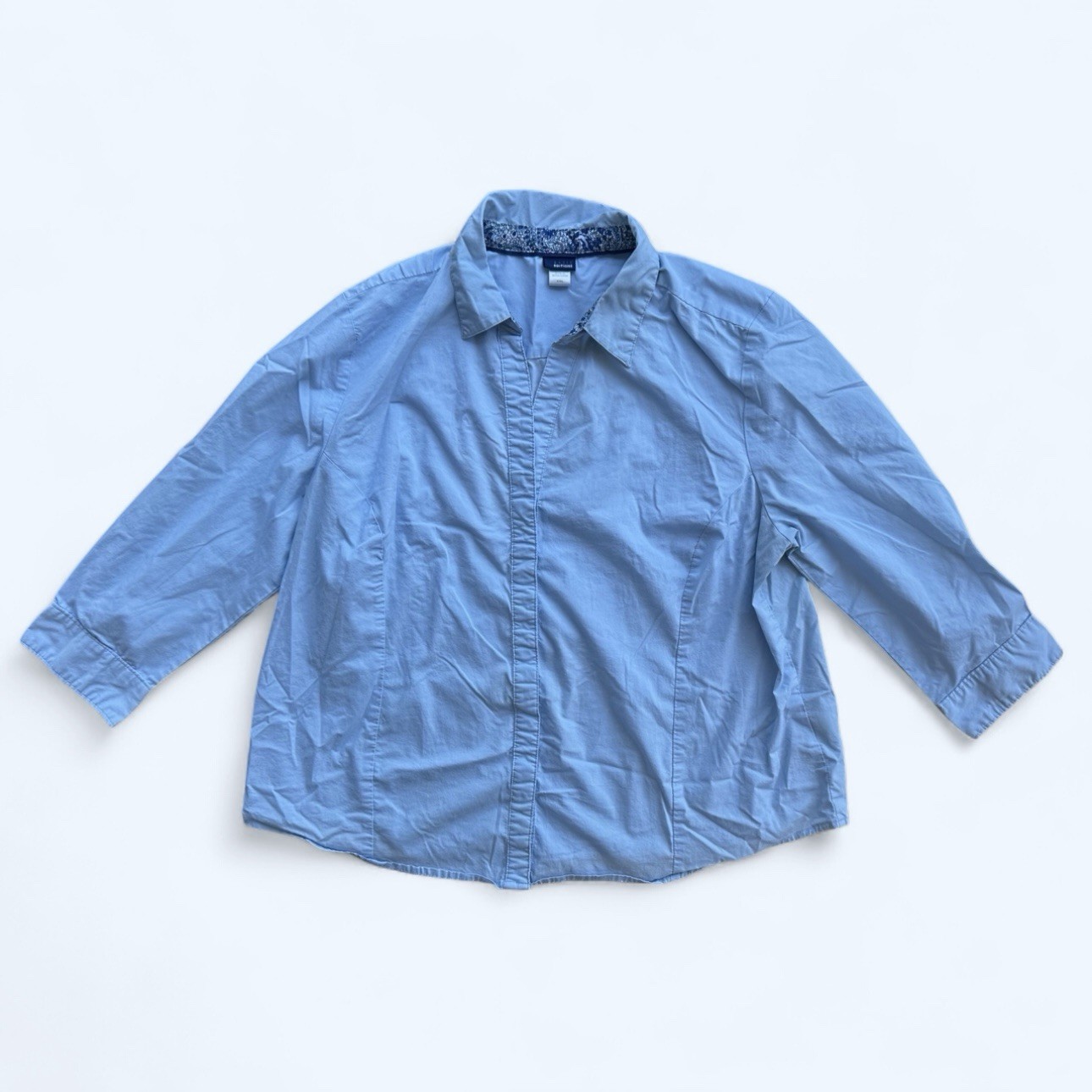 Basic Editions 3/4 Sleeve Button Down Top in Blue… - image 1