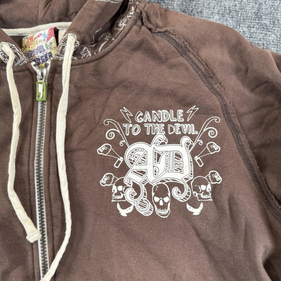 Artful Dodger Sudadera con Capucha Para Hombres 3XL Marrón Vela al Diablo Cremallera Completa Gráfico Calavera Foto 3 de 4