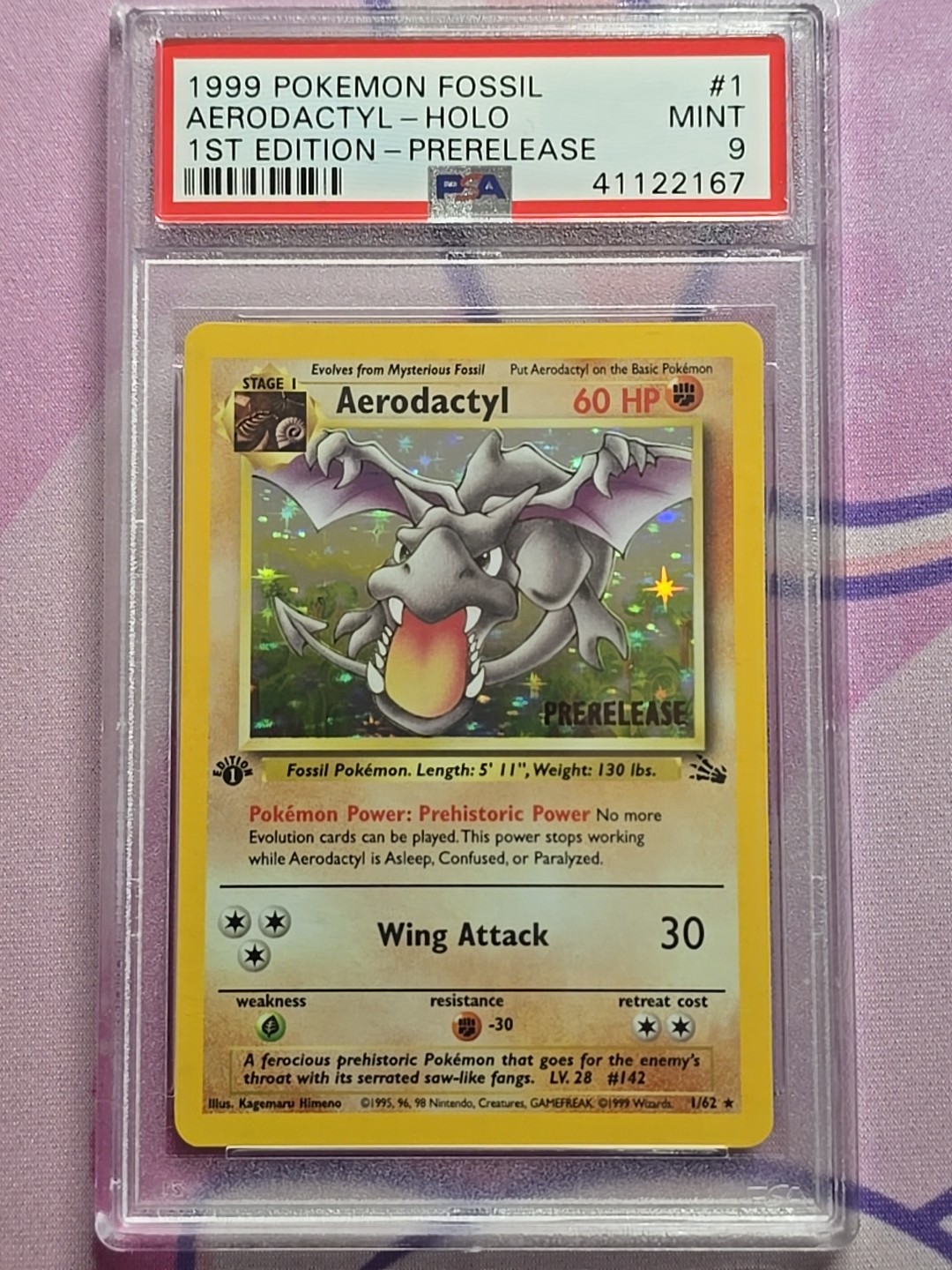1999 Pokemon Fossil 1st First Edition Prerelease Aerodactyl 1/62 Holo PSA 9 MINT