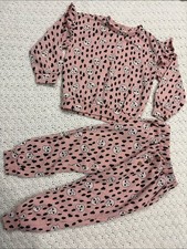 Jessica Simpson Pink Skull Print Kids Ruffle Details Pajama Set Girls Size 4