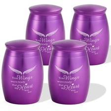 Mini Urns for Human Ashes Set of 4,Small Purple Angel Wings Keepsake Urns for...