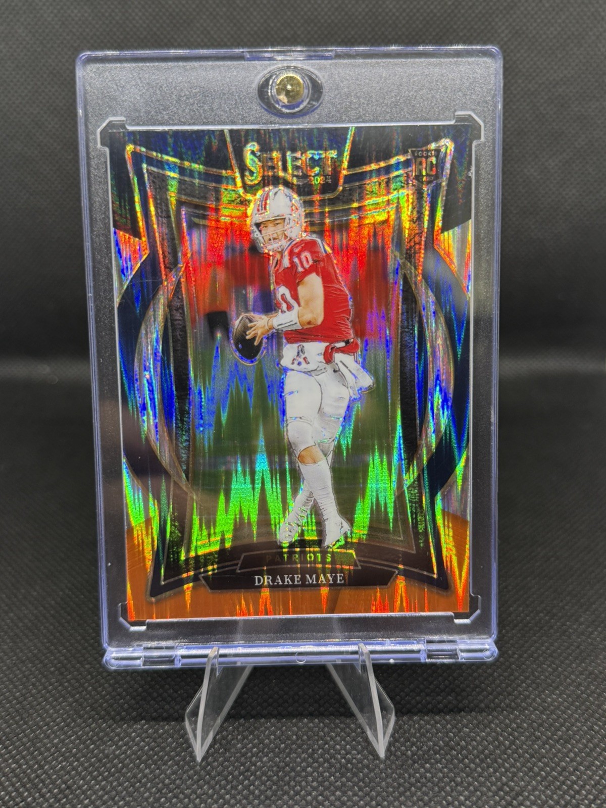 2024 Panini Select Concourse Drake Maye Black & Orange Shock Prizm RC Patriots