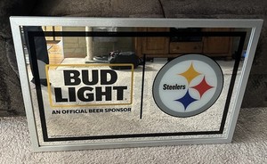 2019 NFL Bud Light Beer Pittsburgh Steelers Advertising Mirror Sign 21.5X33.5