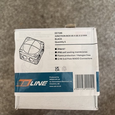 5 x Wiska Box | KOMBI 308/3 BK | schwarz | mit 3 x WAGO 221-413 Steckverbindern 5 Stück