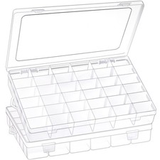 Clear Plastic Organizer Box 36 Grids, 2 Pack, Craft Bead Storage Container