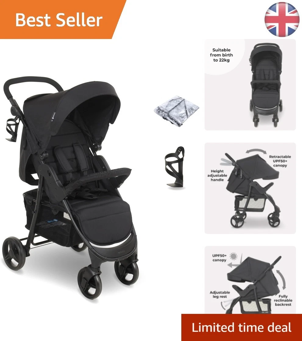 MB30 Stroller for Babies & Toddlers, 5-Point Safety Harness + Rain Cover