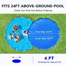 Blue 24FT Round Pool Cover Winter Swimming Pool Cover Above Ground Pools, NEW