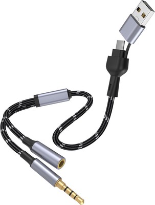 USB Type C to 3.5mm Female Headphone Jack Adapter, 4IN1 Aux 1FT, BLACK 