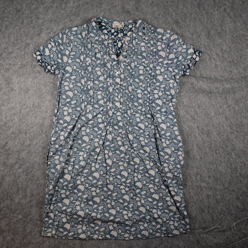 Faherty Dress Women Small Blue Floral Linen Gemina Shift Mini Short Sleeve Beach