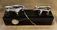 Wall Street Black Marble Bull and Bear Desk Clock by Bey Berk International