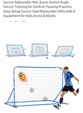 Dual-Mode Soccer Goal & Rebounder Net, 6x4FT Adjustable Angle Training Net