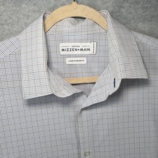 Mizzen Main Leeward Dress Shirt Mens Large Standard Fit Blue White Micro Check