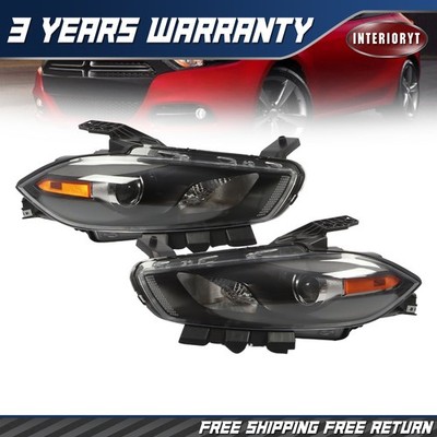 Halogen Headlight For 2013-2016 Dodge Dart w/Black Trim w/Bulb Left+Right Side