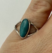 Vintage Sterling Silver Ring Turquoise 4.25 Elongated 925 Split Shank Band
