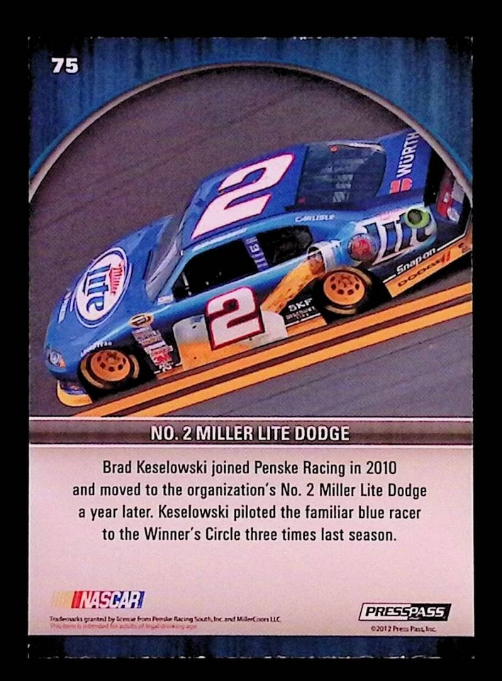 Brad Keselowski 2012 Press Pass Miller Lite Dodge Power Picks Gold #74 17/50 - Image 2 of 2