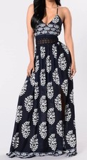 NWOT Fashion Nova Navy Blue and White Maxi Dress Size S
