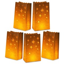 White Paper Luminary Bags-50-Pack Candle Lantern Bags, Fire-Retardant, Star