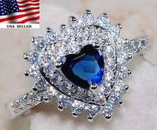 Heart 2CT Treated Blue Sapphire  Topaz 925 Sterling Silver Ring Sz 8 UB2-5