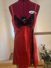 Lacerta Silky Satin nightwear Dress  Size M Knee Length Black Lace Trim – BNWT