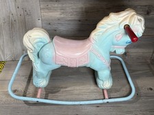 Vintage Wonder Plastic Riding Horse Toy Ride On Pony W/ Frame Blue Kids
