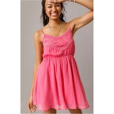 Francesca's Marla Summer Pink Magenta Embroidered Lined Mini Dress Size XS