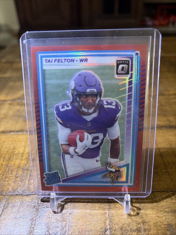 2025 PANINI DONRUSS OPTIC 239 TAI FELTON RED /149 (RC) VIKINGS ROOKIE