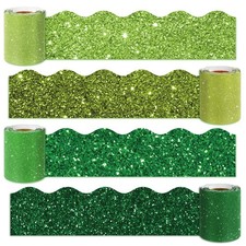 131.2ft St. Patrick's Day Bulletin Board Borders 4 Rolls Glitter Green Die-Cut