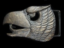 PE09107 VINTAGE 1970s CUT-OUT  BALD EAGLE'S HEAD  BRASSTONE BELT BUCKLE